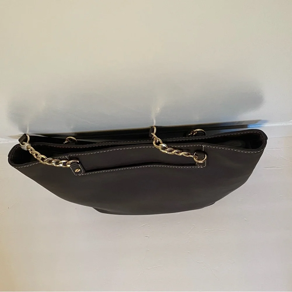 MICHAEL KORS NEW TOTE BAG BROWN SAFFIANO LEATHER JET SET GOLD CHAIN 2 STRAPS NWT - Picture 8 of 13